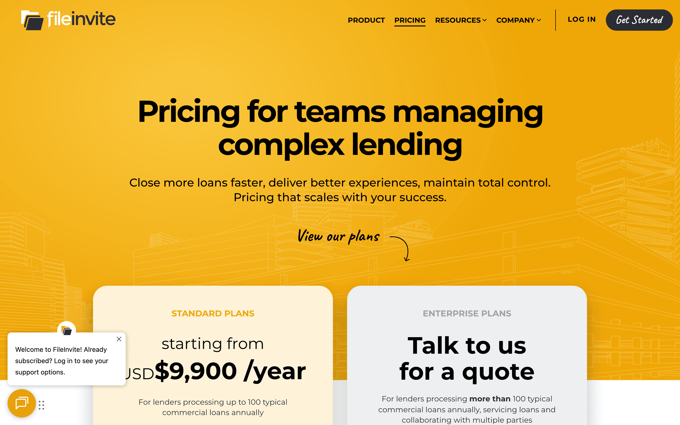 FileInvite — the vendor's own published pricing page for its Standard plan