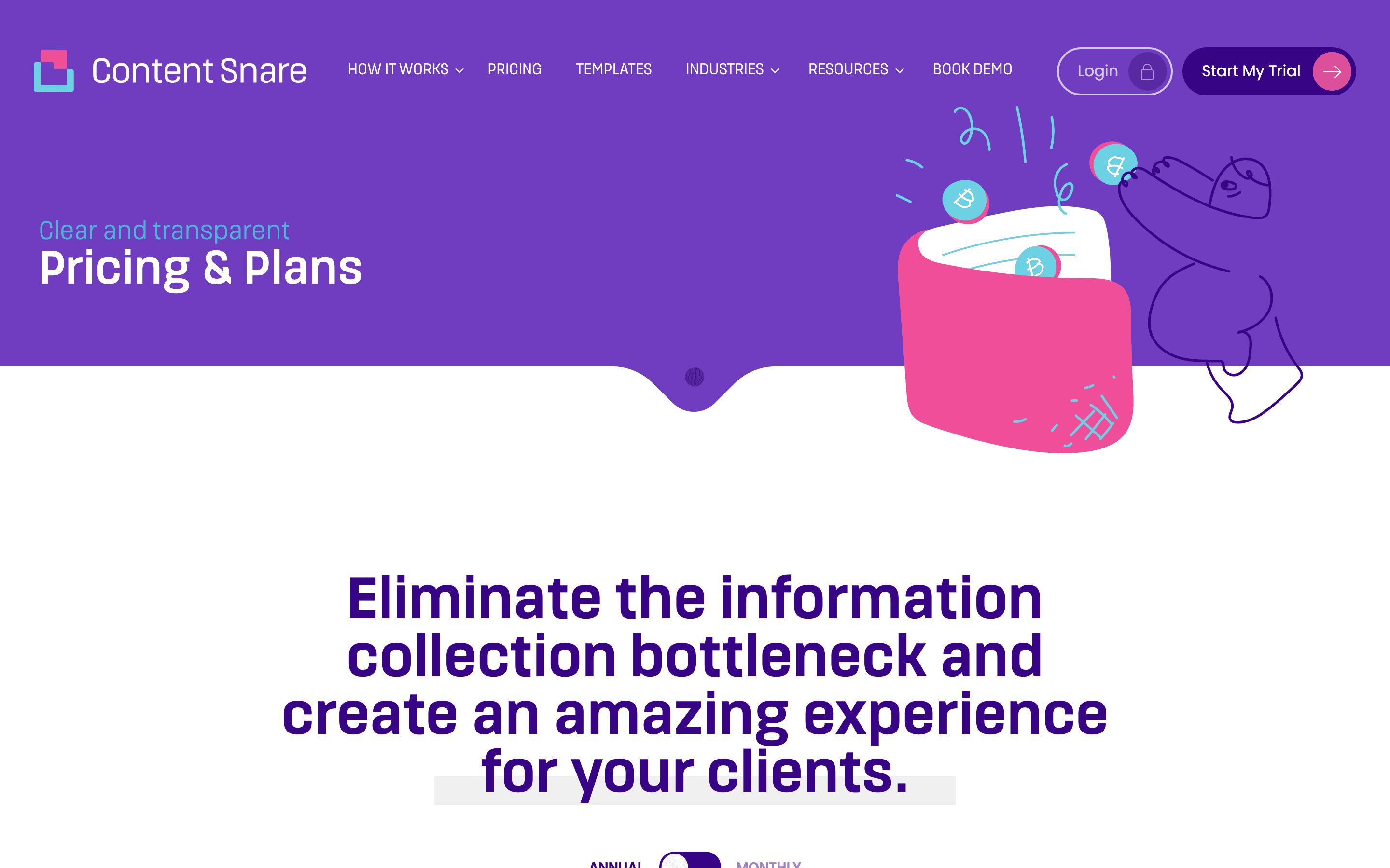 Content Snare — the vendor's own published pricing page for its Basic plan